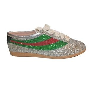 Gucci Silver Glitter Falacer Bee Low Top Sneakers, 9.5 Men's / 11 Women's